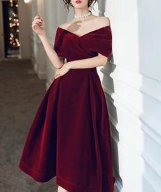 A-Line Wine Red Velvet Tea Length Homecoming Dress Strapless Party Dresses A-line Dress For Christmas Banquet, A-line Cocktail Dress For Christmas, Off-shoulder Wedding Dress For Holiday, Red A-line Evening Dress For Party, Red Midi Dress For Banquet, Red A-line Midi Dress For Banquet, Red Knee-length Evening Dress For Prom Season, Red Knee-length Evening Dress For Prom, Red A-line Mini Dress For Banquet