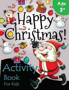 an activity book for kids with santa claus and other christmas related items in the background