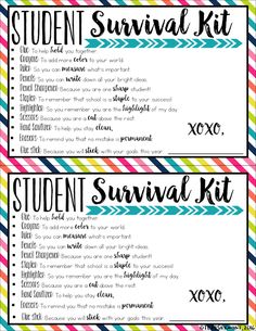 the student survival kit is shown in rainbows and blue, with text on it