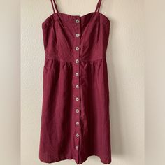 Universal Thread Women’s/Junior’s Maroon/Brick Red Dress Nwot Size Xs Lovely Ladies Maroon Dress Summer Style Heart Shaped Neckline Adjustable Straps Button Down Inside Side Pockets Lining Inside Thicker Type Material Could Be Worn For Fall As Well With Boots Brand New Never Been Worn! Universal Thread Brand Casual Burgundy Sleeveless Dress, Casual Red Cotton Midi Dress, Casual Burgundy Mini Dress For Spring, Spring Burgundy Cotton Dress, Burgundy Cotton Dress For Spring, Casual Burgundy Summer Dress, Red Cotton Mini Sundress, Red Cotton Midi Sundress, Red Cotton Midi Length Sundress