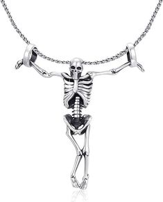 PRICES MAY VARY. Unique Design: This sterling silver skull necklace adopts dark oxidized punk design, full of mystery and ancient atmosphere. Two chains lock the skull firmly, and the skull opens its arms to form a cross structure, which is very personal and artistic Material: This skeleton necklace is made of 925 sterling silver, carefully handmade to make every detail perfect, lead-free, nickel-free, long-term wearing will not harm your skin, and can be used with care Size Information: The len Halloween Core, Punk Skeleton, Jewelry Alternative, Emo Jewelry, Skeleton Jewelry, Scene Jewelry, Skeleton Necklace, Cat Skeleton, Alt Clothing