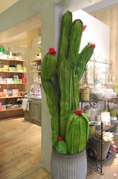 there is a large cactus plant in the middle of this store's shop floor