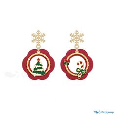 OrcaJump - Exquisite Holiday Earrings - Luxurious Plush Style - Striking Red and Green Design Red Holiday Earrings, Red Festive Holiday Earrings, Red Holiday Festive Earrings, Red Festive Earrings For The Holiday Season, Red Holiday Earrings For Festive Occasions, Red Drop Earrings For Holiday, Red Earrings For Christmas Gift, Red Christmas Earrings For Holiday, Red Dangle Earrings For Holiday