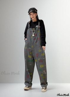 Olivia Mark - Vintage Style Cartoon Denim Overalls with Distressed Finish Jumpsuit Bandeau Jumpsuit, Overalls Vintage, Jumpsuit Chic, Pant Length, Long Sleeve Jumpsuit, Denim Overalls, Sleeveless Jumpsuits, Wide Leg Jumpsuit, Vintage Style