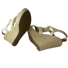 SUN STONE ESMEF Espadrille Wedge Heel Sandals -New with Box -Brand: SUN STONE -Color: Ivory -Size: 9M -Material: Textile -Heel Height: 4.75 Inch -Platform Height: 1.25 Inch -Woven Upper -Open Toe -Wedge Heels -Ankle Strap Buckle Closure -Made in China Cream Round Toe Sandals For Beach Season, Cream Round-toe Sandals For Beach Season, Cream Closed Toe Summer Heels, Cream Heels For Summer Beach Occasion, Summer Cream Closed Toe Heels, Summer Beach Cream Heels, White Adjustable Wedge Sandals With Round Toe, Adjustable White Wedge Sandals With Round Toe, White Adjustable Round Toe Wedge Sandals