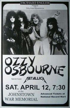 an old concert poster with the band's name and date in black on white