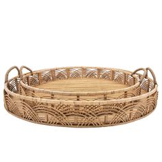 two round wicker trays with handles