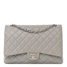 This is an authentic CHANEL Caviar Quilted Maxi Double Flap in Light Grey. This elegant large shoulder bag is crafted of luxurious caviar diamond quilted leather. The bag features silver chain link shoulder straps threaded with leather, a rear patch pocket and a frontal flap with a silver Chanel CC Mademoiselle turn lock. This opens to a second flap and a matte leather interior with patch pockets. This is the perfect shoulder bag for day or evening, with a one of a kind style, only from Chanel! Chanel Maxi, Chanel Caviar, Large Shoulder Bags, Diamond Quilt, Quilted Leather, Leather Interior, Chain Link, Shoulder Straps, Patch Pocket