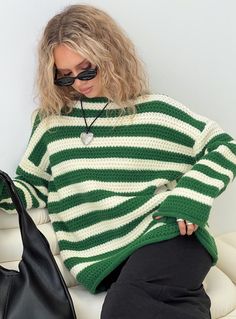 Chunky knit sweater Wide neckline, drop shoulder Good stretch, unlined 42% acrylic 30% PBT 28% nylon Cold hand wash Neck Aesthetic, Casual Knitwear, Winter Knit Sweater, Chunky Knit Sweater, Sweatshirt Set, Thanksgiving Outfit, Knit Sweatshirt, Chunky Knits Sweater, Green Cream