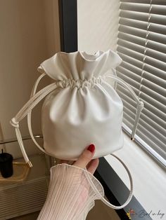 BirdinBag - Stylish Korean Drawstring Bucket Bag with Ruched Design, Multifunctional Elegant White Bucket Bag With Phone Holder, Elegant White Bucket Bag With Mobile Phone Holder, White Mobile Phone Pouch, Chic White Bucket Bag For Gift, Chic White Bucket Bag As Gift, Trendy White Bucket Bag As Gift, White Handheld Bucket Bag As Gift, White Handheld Bucket Bag For Gift, White Handheld Bucket Bag Gift