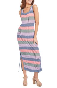 Enjoy some cabana time in this cover-up dress crafted from an openwork crochet with wide, multicolored stripes. Scoop neck Sleeveless 100% acrylic Hand wash, dry flat Made in Peru Hispanic & Latinx Owned/Founded Sleeveless Multicolor Crochet Beach Dress, Multicolor Sleeveless Crochet Dress For Beach Cover-up, Multicolor Sleeveless Crochet Dress For Beach, Multicolor Crochet Dress For Beach In Spring, Multicolor Crochet Dress For Spring Beach, Multicolor Crochet Dress For Spring Beach Outings, Multicolor Crochet Dress For Spring Beach Occasion, Multicolor Crochet, Dress Crafts