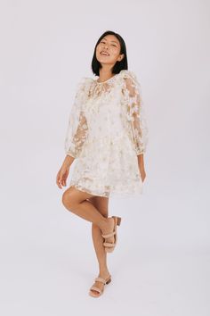 Embrace a playful and unique look with our Afternoon Limeade Dress featuring stunning floral embroidery. The long, puffy sleeves and ruffles around the neckline add a touch of whimsy to this fun and stylish piece. Perfect for a day out or a casual date night. Details Floral embroidery Long, puffy sleeves Ruffles around neckline Light green sheer overlay over off white lining Lined through bodice + skirt Zipper closure on back Sizing Approximate measurements: SIZE LENGTH BUST Small 32" 34" Medium Long Puffy Sleeves, Casual Date Night, Skirt Zipper, Sheer Overlay, L And Light, Casual Date, Puffy Sleeves, Floral Embroidery, Light Green