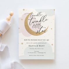 a white and gold wedding card with the words, you're twinkle little star on it