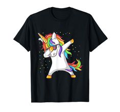 PRICES MAY VARY. This adorable dabbing unicorn graphic is the Great for girls, kids, and women who love rainbows and unicorns. The cute design with a heart and rainbow makes it ideal for Valentine's Day or any special occasion. Ideal for a Valentine's Day, birthday present, or just to spread some rainbow and unicorn love. The cute dabbing unicorn design is sure to bring a smile to anyone's face. Lightweight, Classic fit, Double-needle sleeve and bottom hem Girls Tshirt Design, Dabbing Unicorn, Girls Tshirt, Unicorn Graphic, Funny Unicorn, Unicorn Funny, Unicorn Shirt, Dance Shirts, Unicorn Tshirt