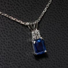 2.00 Ct Natural Blue Sapphire & Moissanite Pendant Necklace Solid 14k White Gold | eBay Classic Rectangular Lab-created Sapphire Jewelry, Blue Emerald Cut Necklace For Gift, Emerald Cut Blue Necklace As A Gift, Emerald Cut Blue Necklace For Gift, Diamond Cut Lab-created Sapphire Necklace As Gift, Gift Necklace With Lab-created Sapphire And Diamond Cut, Silver Jewelry With Certificate Of Authenticity As Gift, Blue Rectangular Lab-created Sapphire Jewelry, Blue Rectangular Necklace For Anniversary