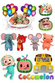 some very cute cartoon animals and balloons