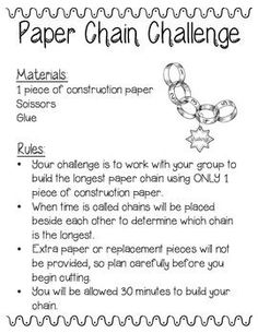 a paper chain challenge is shown with instructions