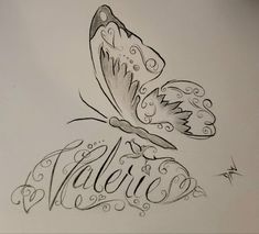 a drawing of a butterfly with the word hello written in cursive writing