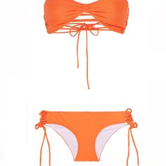 Nwt Neon Orange Bikini With Strappy Detail At Back Of Bikini Top And On The Bottom Sides. Perfect Suit To Wear In Any Tropical Beach (Or To Help Pretend That Your Away On Vacation). Strappy Beachwear Swimwear For Beach Season, Strappy Swimwear For Sunbathing, Strappy Swimwear For Beach Party Season, Strappy Summer Swimwear For Beach Party, Strappy Tankini For Beach Season Sunbathing, Strappy Tankini For Sunbathing Beach Season, Strappy Beachwear Tankini For Poolside, Strappy Tankini For Poolside Beachwear, Strappy Tankini For Poolside