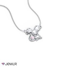 Lovable and cute, this precious mouse charm necklace is the perfect gift for any occasion! Personalize this necklace with a 2mm genuine or simulated birthstone or favorite gemstone color. Handcrafted in sterling silver, white, yellow, or rose gold with a choice of chain lengths.

We understand that children's skin is delicate, and to reduce the chance of a reaction, we only use quality materials for our kids' jewelry collection.

For safety, all children aged 0–3 years must be supervised by an a Rose Gold Sterling Silver Birthstone Necklace, Rose Gold Sterling Silver Birthstone Necklace For Birthday, Rose Gold Sterling Silver May Birthstone Necklace, Kids Necklace, Kids Jewelry, Pink Tourmaline, Gemstone Colors, Chain Lengths, Silver Necklaces