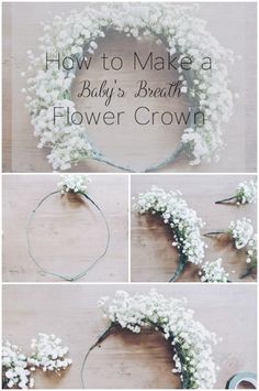 how to make a baby's breath flower crown with white flowers and greenery