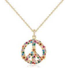 PRICES MAY VARY. ☮️PEACE SIGN PENDANT NECKLACE☮️The colorful peace sign pendant necklace is exquisitely designed, featuring a classic peace sign pendant. The golden peace sign is encrusted with multicolored cubic zirconia of various sizes, which sparkle brilliantly in the sunlight like gems nestled in a floral cluster. The golden beads surrounding the cubic zirconia enhance the three-dimensionality and delicacy of the pendant, showcasing an elegant and unique charm. ☮️COLORFUL PEACE HIPPIE NECKL Peace Necklace, Peace Sign Necklace, Golden Beads, Hippie Necklace, Hippie Jewelry, Love Peace, Colourful Necklace, Peace Sign, Unique Charms