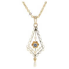 Designer: Custom Material: 14K yellow gold Dimensions: necklace measures 18-inches in length Weight: 3.87 grams Seed Pearl, Sapphire Necklace, Fantasy Jewelry, Fine Jewellery Necklace, Locket, Jewelry Necklace Pendant, Vintage Jewelry, Jewelry Watches, Sapphire