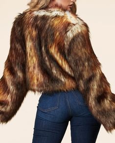 Faux fur Coat features a round neckline, long sleeve design, waist-length hem, hook-eye closures, and a multicolor hue. Multicolor Faux Fur Long Sleeve Outerwear, Multicolor Long Sleeve Fur Coat For Fall, Multicolor Faux Fur Trim Outerwear For Fall, Multicolor Fall Outerwear With Faux Fur Trim, Fall Multicolor Outerwear With Faux Fur Trim, Long Sleeve Design, Waist Length, Faux Fur Coat, Sleeve Designs