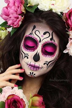 Sugar Skull Face, Painting Halloween, Sugar Skull Halloween, Smink Inspiration