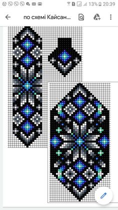 the cross stitch pattern is shown in blue and white