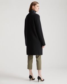 Part sweater, part coat, 100% cozy. This is the piece you’ll turn to every time there’s a chill in the air. Designed with a relaxed fit, our Superfine Merino Wool Sweater Coat is easy to layer over jeans or with one of our tencel dresses for a casual, laidback look. It’s so soft and comfy you might never take it off.  | Quince | Women's Superfine Merino Wool Sweater Coat in Black, Size XS Black Cozy Outerwear With Ribbed Cuffs, Cozy Black Outerwear With Ribbed Cuffs, Winter Relaxed Fit Sweater Coat For Cold Weather, Winter Sweater Coat With Relaxed Fit, Winter Long Sleeve Relaxed Fit Sweater Coat, Cozy Winter Turtleneck Outerwear, Cozy Turtleneck Winter Outerwear, Black Funnel Neck Outerwear For Winter, Black Outerwear With Ribbed Cuffs, Cozy Fit