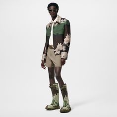 LOUIS VUITTON® - Lv Checker High Boot - Khaki Men Fashion Week, Wellington Boots, Louis Vuitton Official, Pharrell Williams, Louis Vuitton Men, Mens Spring, 2024 Collection, Khaki Green, Printed Leather