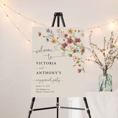 Boho Wildflower Engagement Party Foam Boards Template Sale Engagement Party Colorful, Love In Bloom Engagement Party, Wildflower Engagement Party, Colorful Engagement Party, Spring Engagement Party, Engagement Party Themes, Boho Wildflower, Foam Boards, Print Products