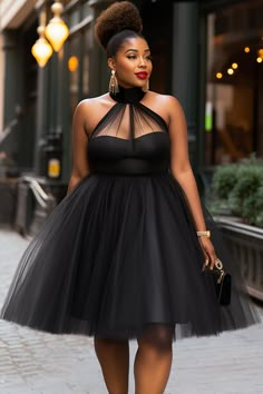 Xpluswear Design Plus Size Cocktail Party Black Halter Collar See Through Tulle Mini Dresses Best Ladies Dresses, Cocktail Dress Birthday Party, Night Out Dress Black Women, Plus Size Little Black Dress Night, Birthday Photoshoot Looks, Cocktail Plus Size Dresses, Plus Size Classy Outfits Dressy, Fancy Vintage Dresses, Birthday Clothes Ideas