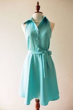 "*DHL shipping upgrade is available at check out process. Shipping part by DHL will take 3-6 days only. Production time may take around 2-3 weeks. If this is in rush you can convo us to make it sooner.:) ♥ Look for other color? Please convo, we can do. In pastel blue color. *Cap sleeve option is available. Please check last image of cap Sleeve style* ITEM DESCRIPTION New casual smart dress for all day to night. Shirt collar/ sleeveless top. Side hidden zipper. Beautiful fabric, swing skirt. Full Blue Collared Party Dress, Light Blue Collared Daywear Dress, Light Blue Collared Dress For Daywear, Elegant Blue Collared Mini Dress, Light Blue Summer Office Dress, Light Blue Sleeveless Vintage Dress, Blue Collared Office Dress, Blue Collared Casual Dress, Light Blue Collared Day Dress