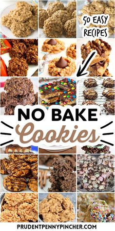 a collage of cookies with the words 50 no bake cookies