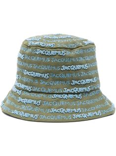 khaki cotton embroidered logo bucket body wide brim Green Handmade Bucket Hat With Short Brim, Green Short Brim Bucket Hat For Streetwear, Hat Jacquemus, Green Cotton Bucket Hat, Jacquemus Le Bob Gadjo Bucket Hat, Winter Bucket Hat, Diy Hat, Fabric Covered Button, Wide Brimmed