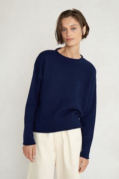 A perfectly slouchy sweater with a rolled neckline. Crafted from a blend of wool and cashmere for softness and warmth. 70% Wool, 30% Cashmere. 23" Bust, 20.25" Sleeve, 22.5" Bottom Width, 22.5" Total Length. One Size: Fits sizes S-L. Dry clean only. Woven in Inner Mongolia. Relaxed Fit Cashmere Sweater, Relaxed Fit Cashmere Textured Knit Sweater, Relaxed Fit Cashmere Sweater With Soft Knit, Relaxed Fit Cashmere Sweater With Textured Knit, Relaxed Fit Cashmere Sweater For Layering, Cashmere Textured Knit Sweater In Relaxed Fit, Cashmere Textured Knit Sweater With Relaxed Fit, Everyday Long Sleeve Merino Wool Sweater, Everyday Fine Knit Merino Wool Sweater