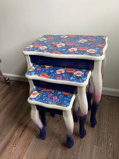 three stools are stacked on top of each other