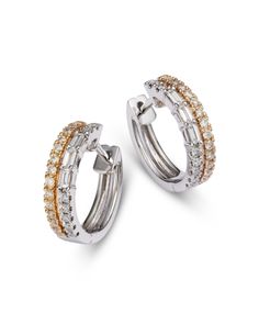 Bloomingdale's Fine Collection Diamond Round & Baguette Small Double Hoop Earrings in 14K Yellow & White Gold, 0.53 ct. t.w. Double Hoops Earring, Double Hoop Earrings, Multi Layering, Yellow White, Jewelry Accessories, Hoop Earrings, White Gold, Yellow, Gold