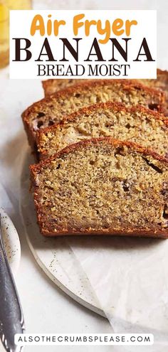 sliced banana bread sitting on top of a white plate