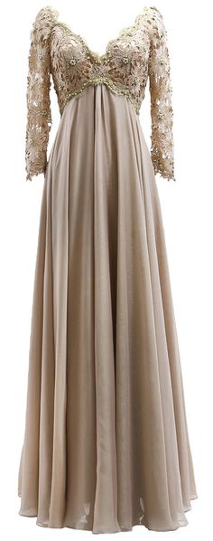 MACloth Women Mother of Bride Dresses V Neck Lace Long Sleeves Evening Gown Evening Gowns Gold, Mother Of Bride Dresses, Soft Skirt, Haute Couture Wedding Dress, Celebrity Party, Mother Of The Bride Dresses Long, Dresses V Neck, Long Sleeve Evening Gowns, Lace Evening Gowns