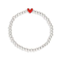 Sea lo que sea lo que te propongas, deja que se manifieste con una delicadeza impecable.  Nuestra delicada pulsera elástica de corazón le da el toque perfecto de amor a cualquier escenario, con un diseño clásico de cuentas y un brillante dije esmaltado en rojo.

 Acabado chapado en oro o plata 
 Hecho a mano con cuentas de latón chapadas de 4 mm y cordón elástico flexible. 
Circunferencia de 7" sin estirar
Charm de corazón en rojo


 Empaquetado en una caja de regalo e incluye una tarjeta de ese Flexible Stretches, Old Jewelry, Heart Bracelet, Bead Designs, Gold Plated Silver, Stretch Bracelet, Mother Day Gifts, Red Heart, Stretch Bracelets