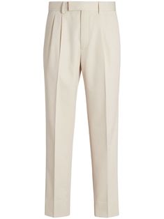 off-white wool/cotton straight leg pressed crease belt loops off-centre front fastening two side inset pockets two rear welt pockets Mens Trousers Fashion, Mens White Trousers, White Pants Men, Cotton Pants Men, Cream Trousers, Masculine Fashion, Trousers White, Off White Mens, Cream Pants