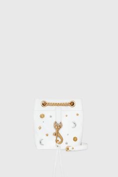 Mystical Edie Small Bucket Crossbody – Rebecca Minkoff Coach Chelsea Champlain Moth Keychain, Celestial Stars, Stars And Moons, Rebecca Minkoff Handbags, Small Buckets, Womens Designer Handbags, Dog Clip, Work Tote, Antique Brass Hardware