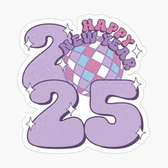 a purple sticker that says happy new year's with an image of the number twenty