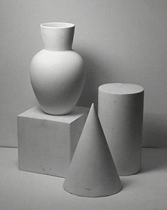 black and white photograph of three different shapes