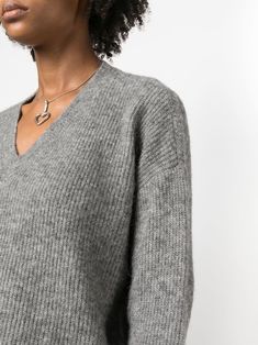 ribbed v-neck sweater from GESTUZ featuring ribbed knit, V-neck, long sleeves, pullover design and stone-grey. | Gestuz Ribbed V-Neck Sweater Stone Grey, Pullover Designs, Grey Stone, V Neck Sweater, Grey Sweater, Vneck Sweater, Neck Sweater, Ribbed Knit, Men Sweater