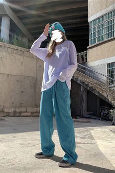 Wide Leg Blue Corduroy Pants – Tomscloth Blue Courderoy Pants Outfits, Outfit Bts, Corduroy Pants Outfit, Comfortable Yoga Pants, Blue Corduroy Pants, Grunge Coquette, Baby Tees Y2k, Style Korea, Blue Corduroy