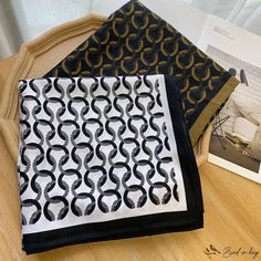 Bird In Bag - Large square scarf circle black and white silk scarf female simple foreign fashion temperament twill silk scarf White Silk Scarf, Large Square Scarf, Twilly, First Contact, White Silk, Bird In Bag, Square Scarf, Olivia Mark, Chanel Boy Bag